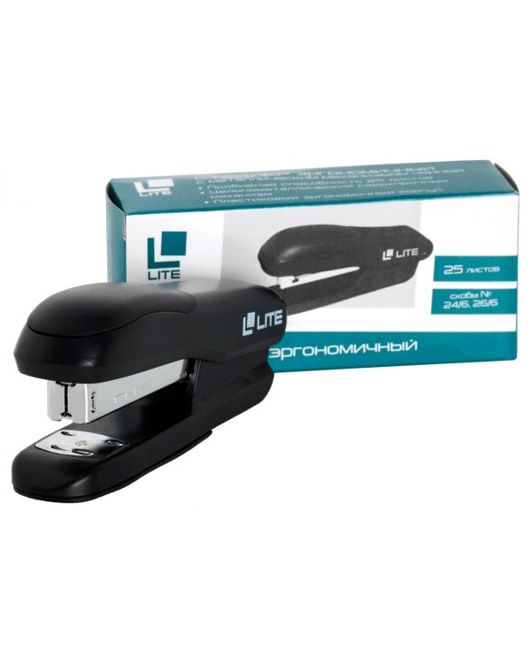 Степлер LITE №24/6-26/6 до 25 листов, пластик, черный