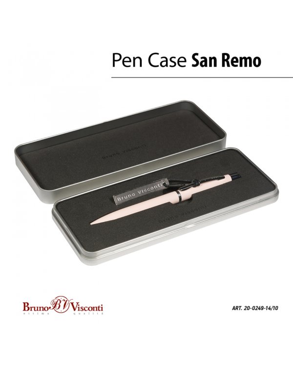 Ручка шариковая автоматическая San Remo, синяя, цвет корпуса пудровый, в футляре