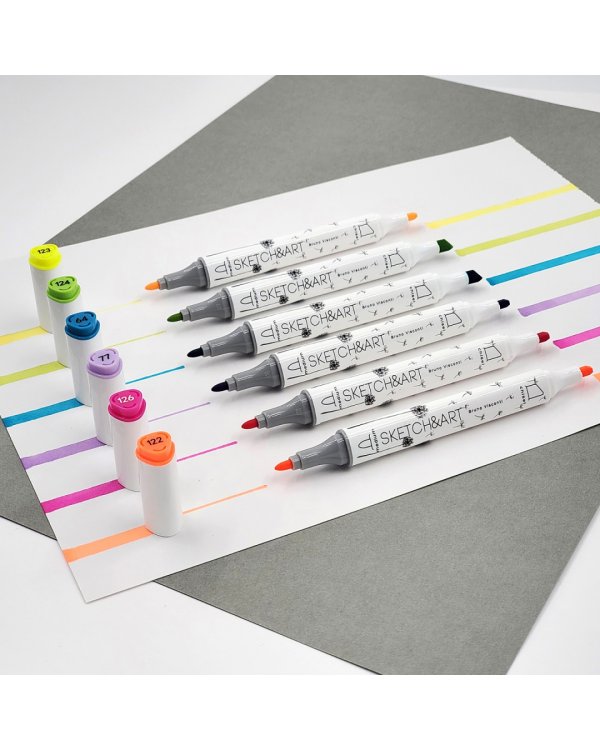 Набор двусторонних скетч-маркеров Sketch&amp;Art, 6 неоновых цветов