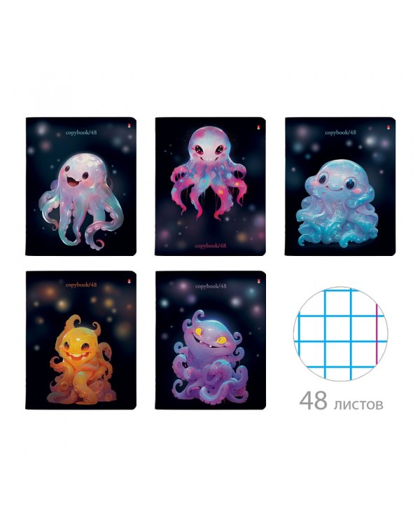 Тетрадь Octopus Party, 48 листов, клетка, в ассортименте