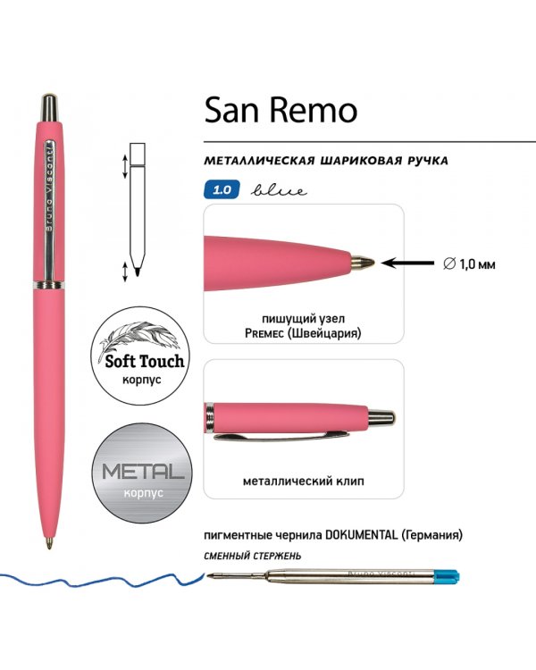 Ручка шариковая автоматическая San Remo, синяя, цвет корпуса коралловый, в футляре