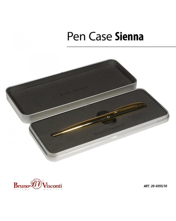 Ручка шариковая автоматическая Sienna, синяя, цвет корпуса золотой, в футляре