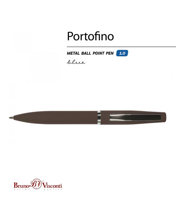 Ручка шариковая автоматическая Portofino, синяя, цвет корпуса коричневый