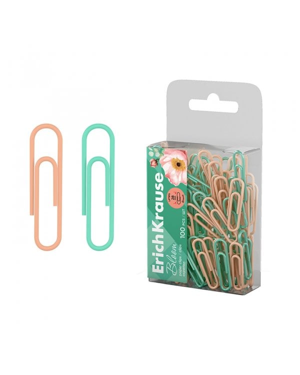 Скрепки металлические с виниловым покрытием Pastel Bloom, 28 мм, 100 штук, ассорти