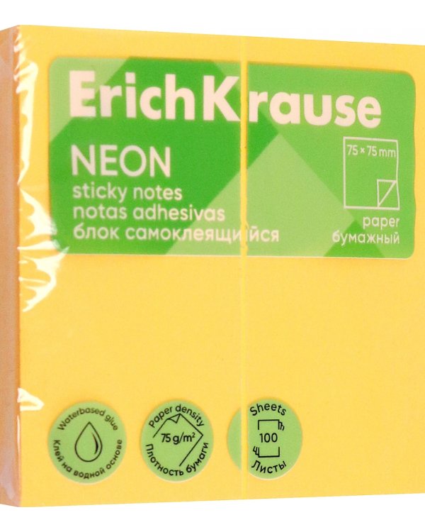 Блок самоклеящийся бумажный Neon, 100 листов, оранжевый