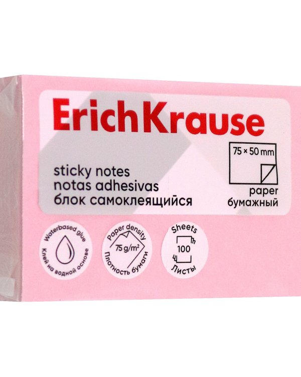 Блок самоклеящийся бумажный, 100 листов, розовый