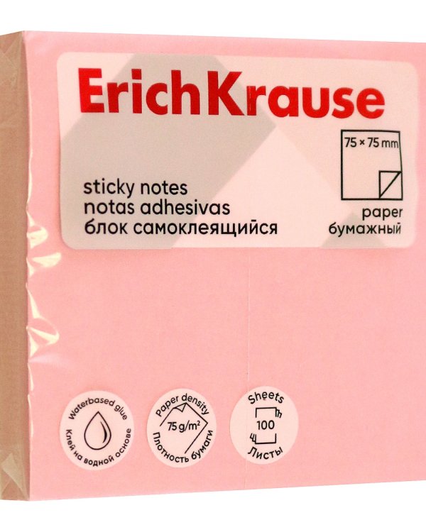 Блок самоклеящийся бумажный, 100 листов, розовый