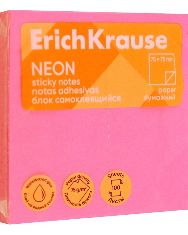 Блок самоклеящийся бумажный Neon, 100 листов, розовый