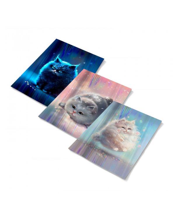 Обложки для тетрадей с голографическим рисунком Коты, 3 штуки