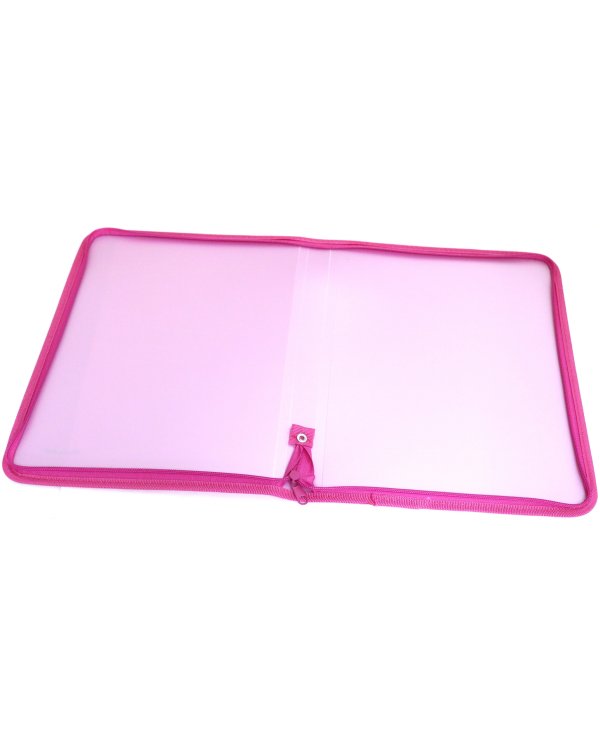 Папка для тетрадей, пластик, на молнии, A4, розовая