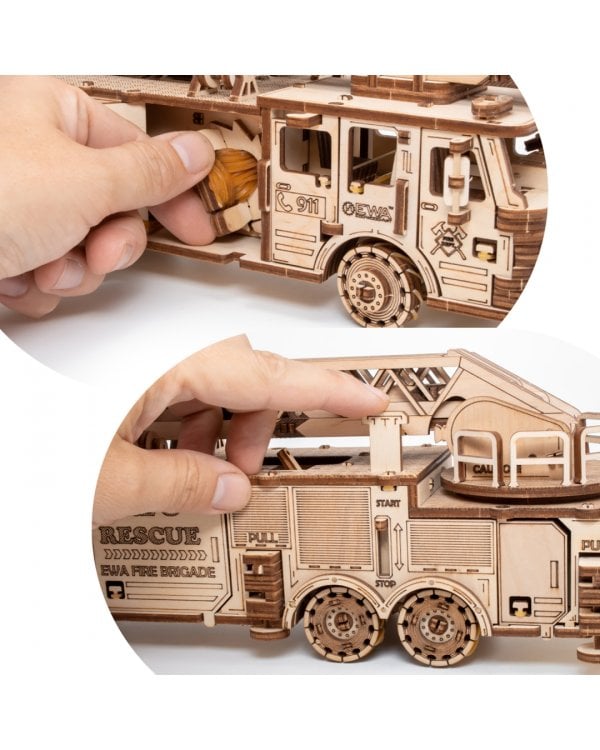 Сборная модель деревянная 3D Пожарная машина с лестницей
