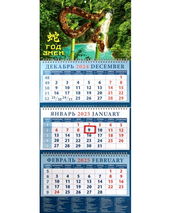 Календарь квартальный на 2025 год Год змеи