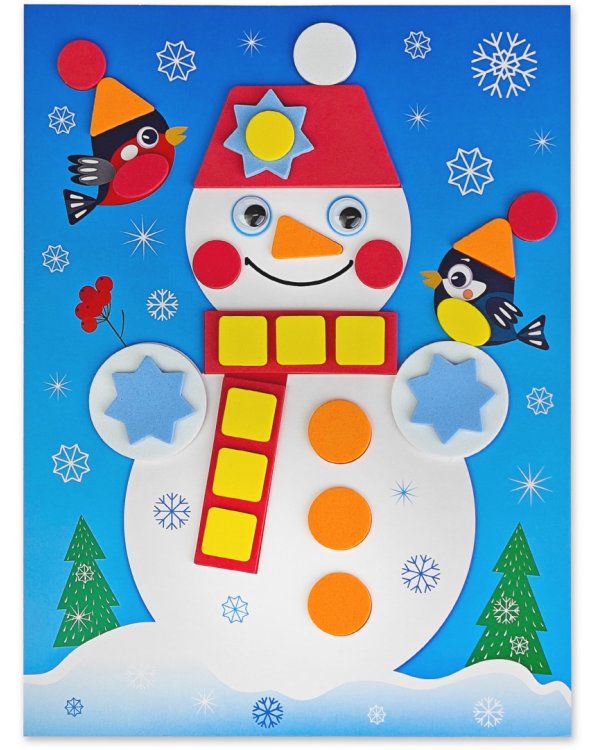 Мягкая картинка Дед Мороз. Ёлочка. Снеговик