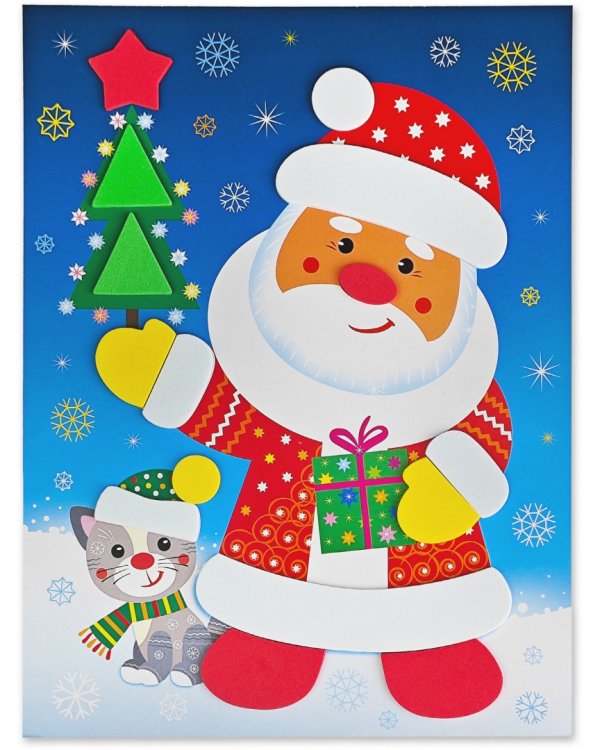 Мягкая картинка Дед Мороз. Ёлочка. Снеговик