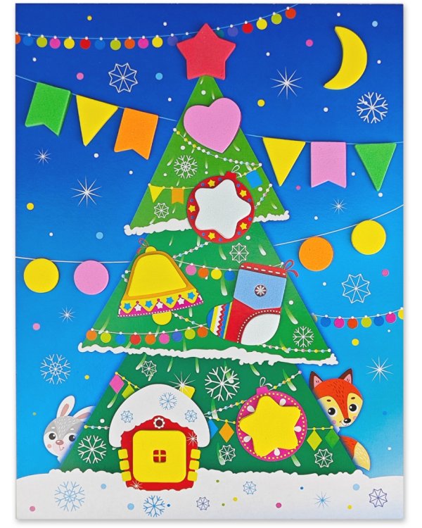 Мягкая картинка Дед Мороз. Ёлочка. Снеговик