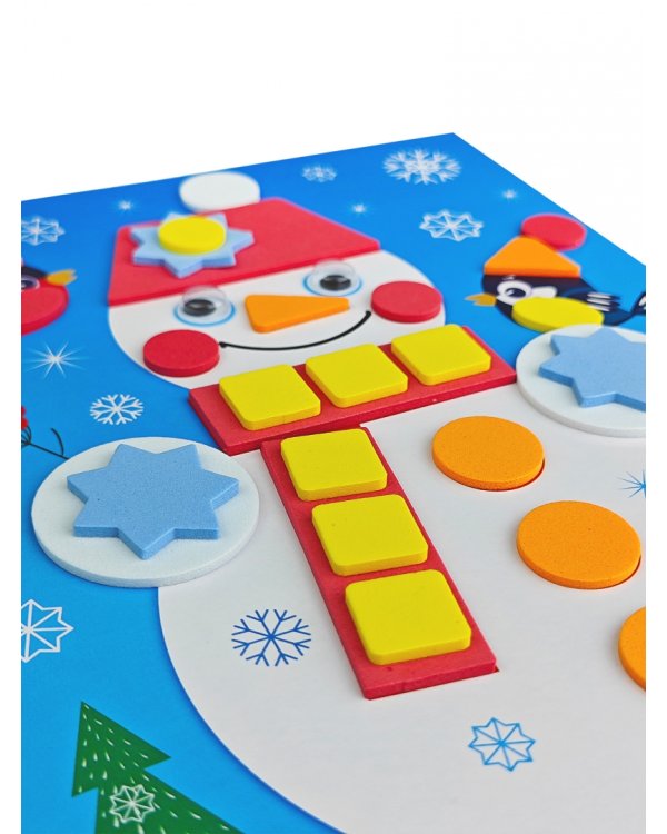 Мягкая картинка Дед Мороз. Ёлочка. Снеговик