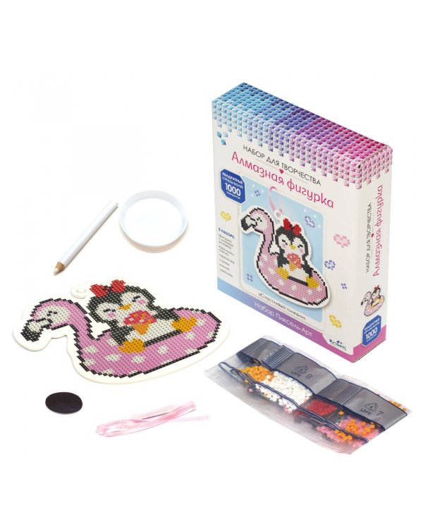 Алмазная фигурка с магнитом и ленточкой Счастливый пингвин