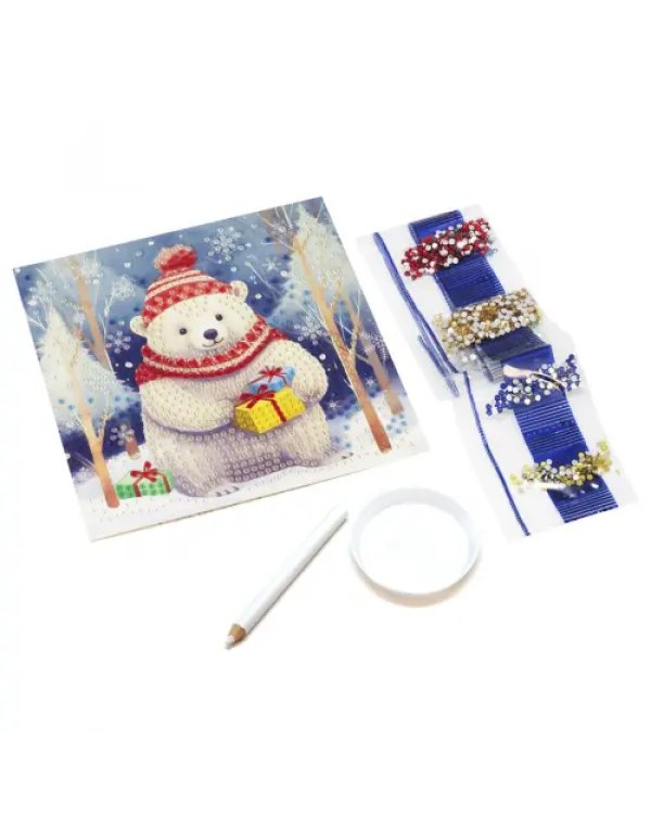 Алмазная открытка Медвежонок с подарком