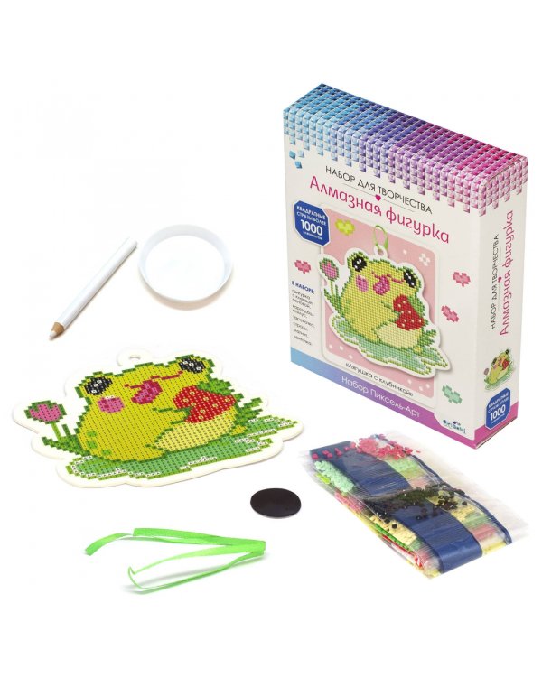 Алмазная фигурка с магнитом и ленточкой Лягушка с клубникой