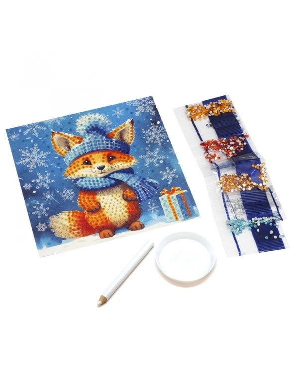 Алмазная открытка Лисёнок в снежинках