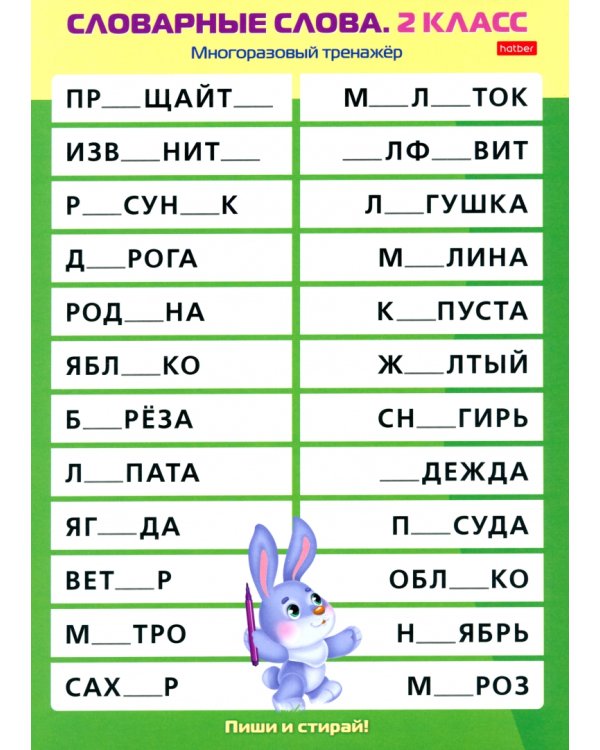 Многоразовый тренажер Пиши и стирай. Словарные слова. 2 класс