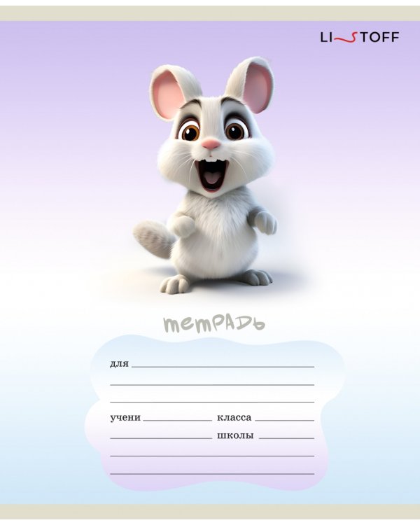 Тетрадь Пушистые друзья, 12 листов, косая линия, в ассортименте