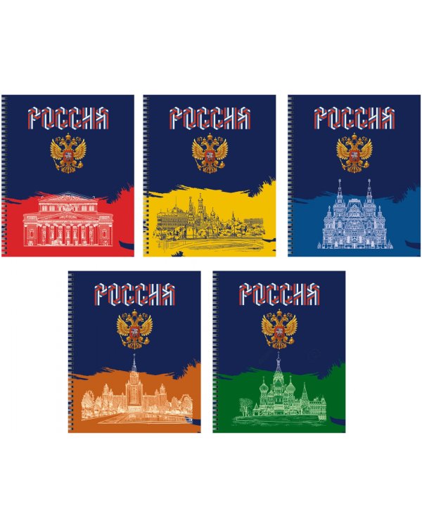 Тетрадь Россия, 96 листов, клетка, в ассортименте