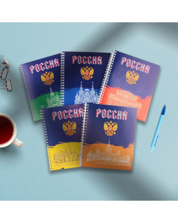 Тетрадь Россия, 96 листов, клетка, в ассортименте