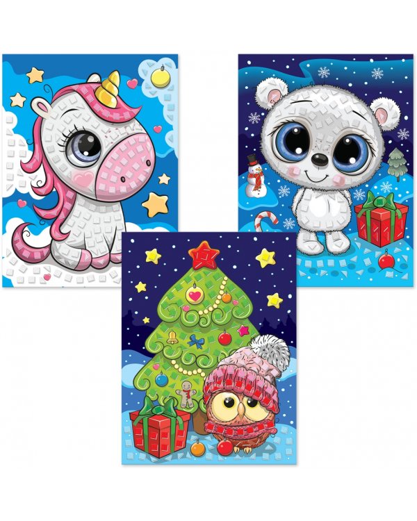 Разноцветная мозаика 3 в 1. Мишка. Единорог. Сова