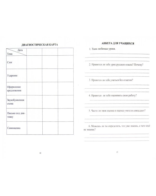 Портфолио. Русский язык. 1 класс. Самооценка. Самоконтроль