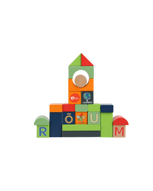 bo. Деревянные кубики "Алфавит и слова", на эстонском языке