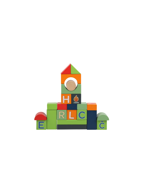 bo. Деревянные кубики "Алфавит и слова", на латышском языке