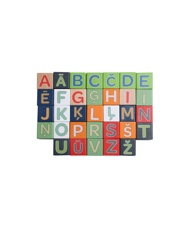 bo. Деревянные кубики "Алфавит и слова", на латышском языке