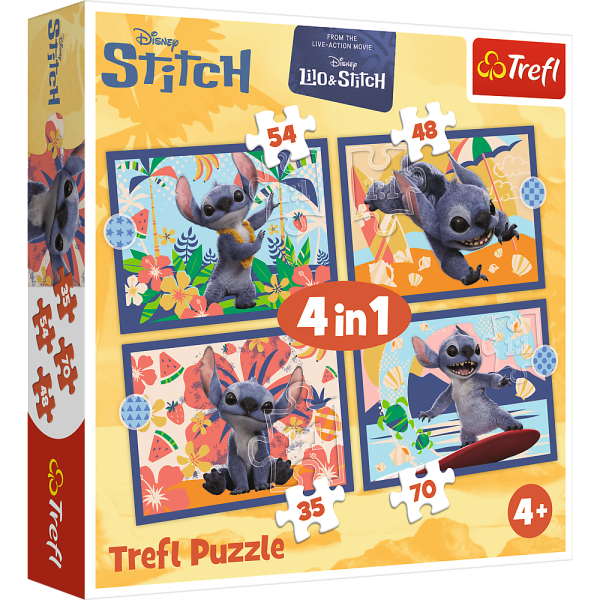 TREFL DISNEY STITCH Комплект пазлов 4в1 Отпуск на Гавайях