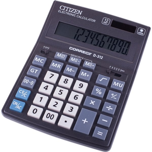 Калькулятор настольный CITIZEN Correct D-312/CDB1201BK, 12 разр, черн.