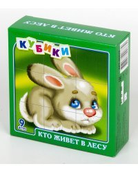 Кубики "Кто живет в лесу", 9 штук (без обклейки)