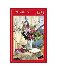 Пазлы "Натюрморт с цветами и книгой", 1000 элементов
