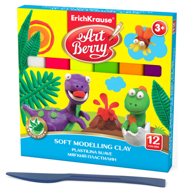Пластилин Пластилин мягкий Artberry с Алоэ Вера со стеком, 12 цветов, 240 грамм