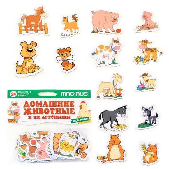 Обложка книги «Игра магнитная "Домашние животные и их детеныши", 24 элемента»