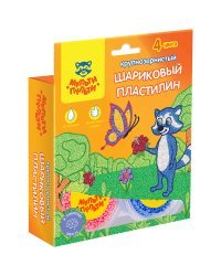 Шариковый пластилин "Енот в Перу", крупнозернистый, незастывающий, 4 цвета