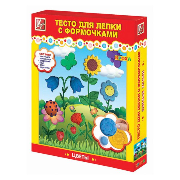 Тесто для лепки с формочками "Цветы", 6 цветов