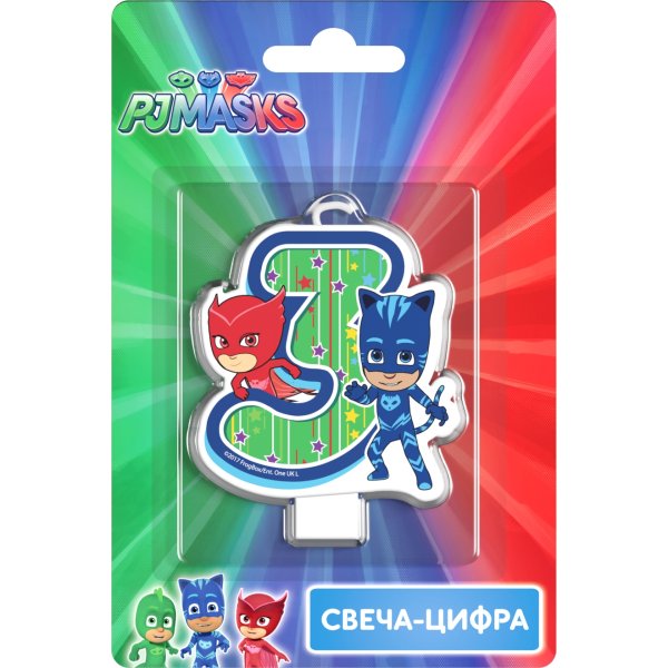 Обложка книги «Свеча "Герои в масках. PJ Masks. Цифра №3", 8 см»
