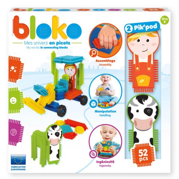 Игольчатый конструктор "Bloko". 50 деталей + 2 персонажа (ферма)