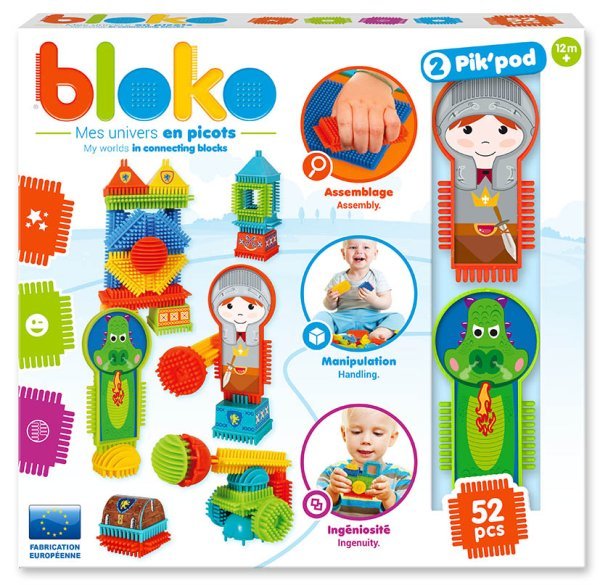 Игольчатый конструктор "Bloko". 50 деталей + 2 персонажа (рыцарь и дракон)