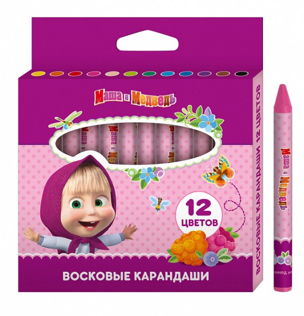 Обложка книги «Карандаши восковые "Маша и Медведь", 12 цветов»