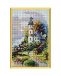 Алмазная мозаика "Маяк на берегу", 22x32 см (с подрамником, с полным заполнением)