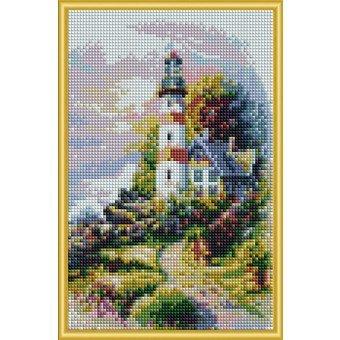 Алмазная мозаика "Маяк на берегу", 22x32 см (с подрамником, с полным заполнением)