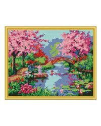 Алмазная мозаика "Сакура в цвету", 40x50 см (с подрамником, с полным заполнением)