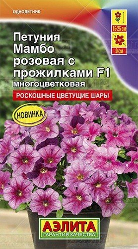 Семена. Петуния "Мамбо F1", розовая с прожилками, многоцветковая, однолетний, 7 штук