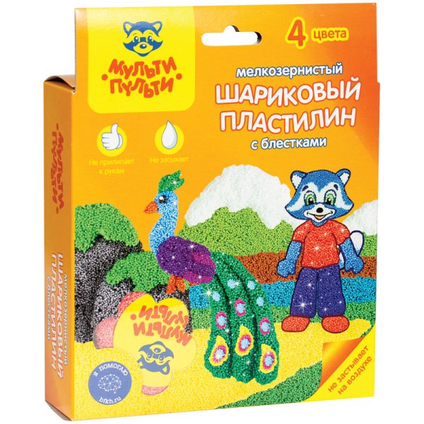 Обложка книги «Пластилин шариковый с блестками "Приключения Енота", 4 цвета»
